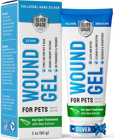SILVER GRADE Wound Gel Tube for Pets – Dog Wound Care with Silver & Aloe – Cat & Dog Hot Spot, Scratches, Cuts, Bites Care – Help with Abrasions & Sores in Horses – Safe Breeds – 2 Oz in Kuwait