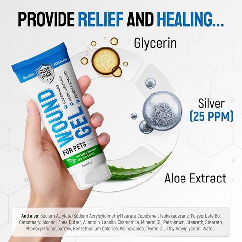 SILVER GRADE Wound Gel Tube for Pets – Dog Wound Care with Silver & Aloe – Cat & Dog Hot Spot, Scratches, Cuts, Bites Care – Help with Abrasions & Sores in Horses – Safe Breeds – 2 Oz in Kuwait
