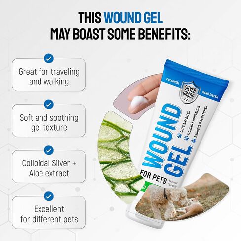 SILVER GRADE Wound Gel Tube for Pets – Dog Wound Care with Silver & Aloe – Cat & Dog Hot Spot, Scratches, Cuts, Bites Care – Help with Abrasions & Sores in Horses – Safe Breeds – 2 Oz in Kuwait