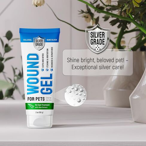 SILVER GRADE Wound Gel Tube for Pets – Dog Wound Care with Silver & Aloe – Cat & Dog Hot Spot, Scratches, Cuts, Bites Care – Help with Abrasions & Sores in Horses – Safe Breeds – 2 Oz in Kuwait