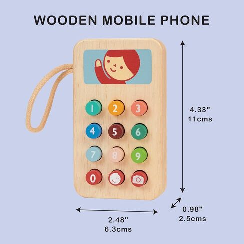 Mentari Toys - Mobile Phone - Solid Wood Phone with Squishy Buttons for Kids - Pretend Play Toy - Boost Communication Skills and Language Development - Age 2+ in Kuwait