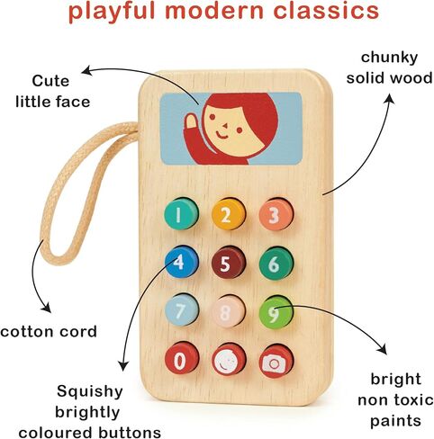 Mentari Toys - Mobile Phone - Solid Wood Phone with Squishy Buttons for Kids - Pretend Play Toy - Boost Communication Skills and Language Development - Age 2+ in Kuwait