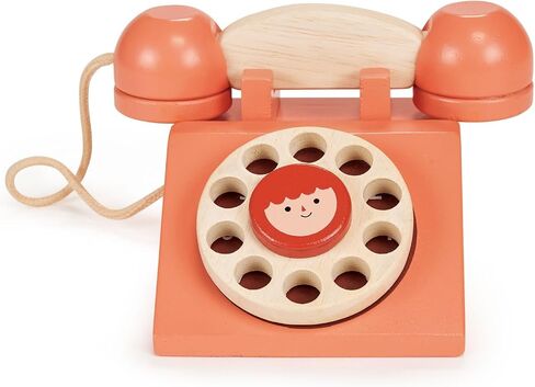 Mentari Toys - Ring Ring Telephone - Solid Wood Retro Chorded Dial Phone for Toddlers - Pretend Play Toy Telephone - Boost Communication Skills and Language Development - Age 2+ in Kuwait