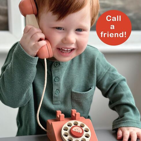 Mentari Toys - Ring Ring Telephone - Solid Wood Retro Chorded Dial Phone for Toddlers - Pretend Play Toy Telephone - Boost Communication Skills and Language Development - Age 2+ in Kuwait