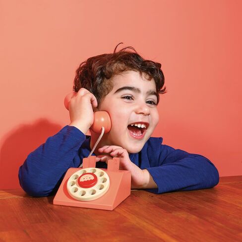 Mentari Toys - Ring Ring Telephone - Solid Wood Retro Chorded Dial Phone for Toddlers - Pretend Play Toy Telephone - Boost Communication Skills and Language Development - Age 2+ in Kuwait