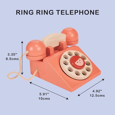 Mentari Toys - Ring Ring Telephone - Solid Wood Retro Chorded Dial Phone for Toddlers - Pretend Play Toy Telephone - Boost Communication Skills and Language Development - Age 2+ in Kuwait
