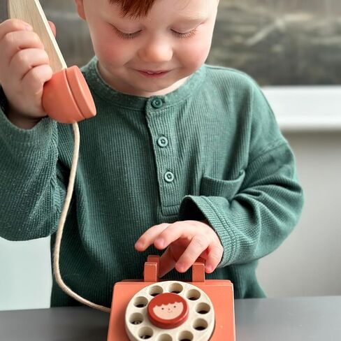 Mentari Toys - Ring Ring Telephone - Solid Wood Retro Chorded Dial Phone for Toddlers - Pretend Play Toy Telephone - Boost Communication Skills and Language Development - Age 2+ in Kuwait