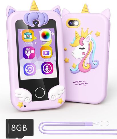 Kikapabi Kids Toy Smartphone, Dinosaur Gifts for Boys Girls Ages 3-8 Years Old, Touchscreen Fake Play Phone with Music Dual Camera Puzzle Games , Birthday, Kids Trip Activity in Kuwait