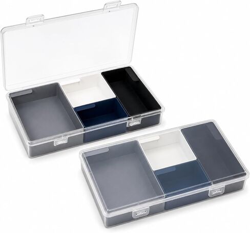 XHM AWESOME 2-Pack Small Plastic Organizer Box with Removable Dividers, Multi-Color Modular Storage Containers for Jewelry, Beads, Crafts, Stationery and Hardware, Compact Travel Case (Navy) in Kuwait