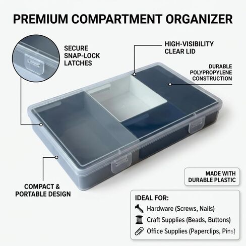 XHM AWESOME 2-Pack Small Plastic Organizer Box with Removable Dividers, Multi-Color Modular Storage Containers for Jewelry, Beads, Crafts, Stationery and Hardware, Compact Travel Case (Navy) in Kuwait