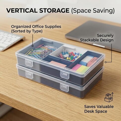 XHM AWESOME 2-Pack Small Plastic Organizer Box with Removable Dividers, Multi-Color Modular Storage Containers for Jewelry, Beads, Crafts, Stationery and Hardware, Compact Travel Case (Navy) in Kuwait