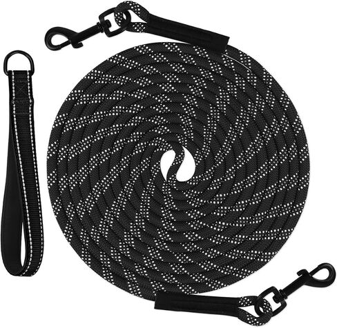 Taglory Long Dog Leash with Removable Padded Handle Tie Out, 15/30/50/66FT Heavy Duty Training Leash with 2 Swivel Hooks for Large Medium Small Dogs Camping, Hiking, Walking, Backyard, Black, 30FT in Kuwait
