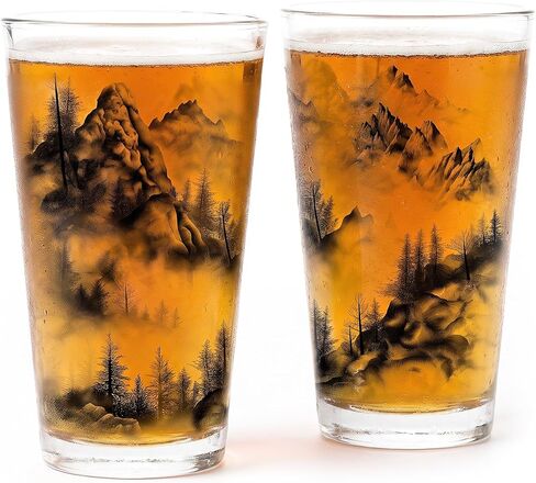 Black Lantern Pint Glasses– Beer Glass and Pint Glass Set of 2 – Forest and Animals Design - Kitchen Glasses and Everyday Drinkware in Kuwait