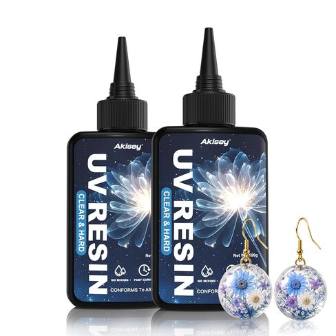 Akisey UV الراتنج 300 جرام، غراء راتنج الأشعة فوق البنفسجية الشفاف - بدون اصفرار، نوع صلب، لزوجة منخفضة وانكماش منخفض، راتنجات الإيبوكسي بالأشعة فوق البنفسجية لمعالجة المجوهرات، الحرف اليدوية، الصب in Kuwait