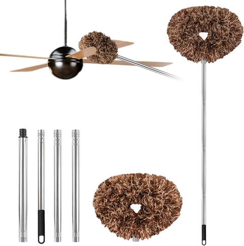 Ceiling Fan Cleaner Duster Reusable Microfiber Ceiling Fan Blade Cleaner Removable Duster with Extension Pole Adjusts 13 to 49.7 Inch for Cleaning Walls Furniture Door Window Top (Beige Brown) in Kuwait