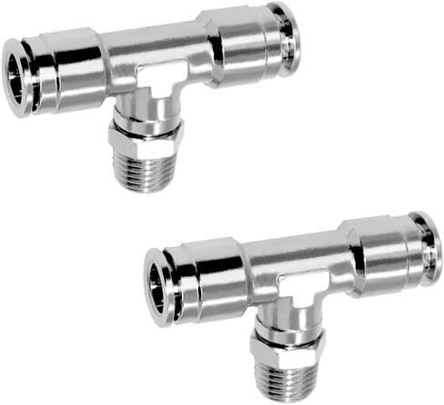 Beduan Push to Connect Tube Fitting Union Tee, Copper Nickle-Plated 1/4" Tube OD x 1/4" NPT Male Thread Shaped Union Adapter Fitting (Pack of 2) in Saudi Arabia
