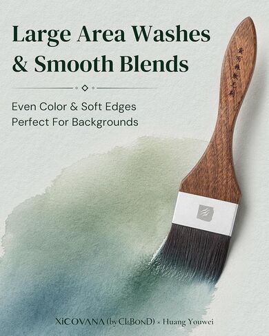 × Huang Youwei Watercolor Flat Wash Brush, Premium Squirrel Hair, Wet-on-Wet Blending, Background Washes, Large-Scale Art, Mural & Landscape Painting, Artist Grade for Watercolor Gouache Ink in Kuwait