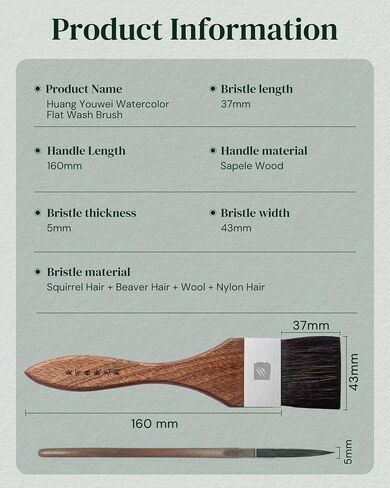 × Huang Youwei Watercolor Flat Wash Brush, Premium Squirrel Hair, Wet-on-Wet Blending, Background Washes, Large-Scale Art, Mural & Landscape Painting, Artist Grade for Watercolor Gouache Ink in Kuwait