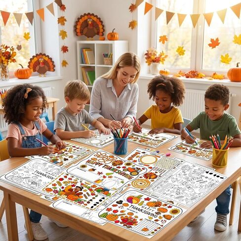 Thanksgiving Coloring Placemats, Disposable Paper Game Coloring Table Mats in Kuwait