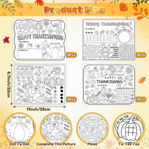 Thanksgiving Coloring Placemats, Disposable Paper Game Coloring Table Mats in Kuwait