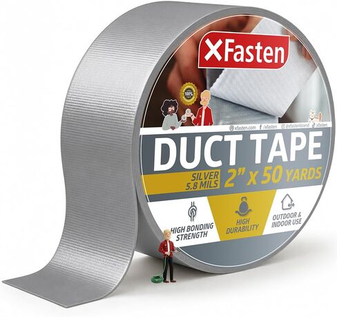 XFasten Duct Tape Black, 2 Inches x 50 Yards All-Weather Duct Repair Tape for Commercial Use, Heavy-Duty Repair, Packing | High Tensile Strength and Shear Stress Resistance | Cold and Snow Resistant in Kuwait