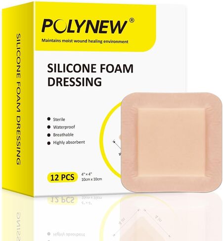 Silicone Foam Dressing with Border, 4"x4"-12Pcs/Box Adhesive Waterproof High Absorbency Bed Sore Wound Dressing Bandage, Breathable Foam Dressing for Wound Care in Kuwait