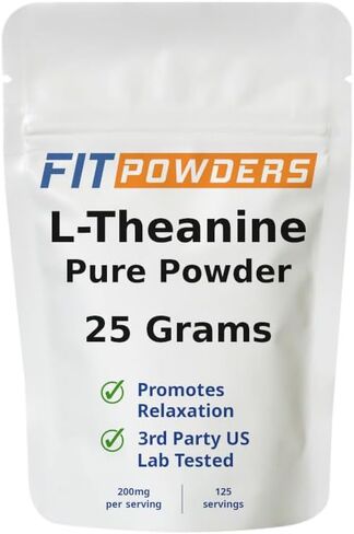 مسحوق FitPowders L-Theanine نقي 100%، غير معدّل وراثيًا، مكمل مسحوق الثيانين الخالي من الغلوتين (أحجام متعددة) المزاج والإدراك والاسترخاء، مغرفة متضمنة (كمية 500 يوم) (100 جرام) in Kuwait