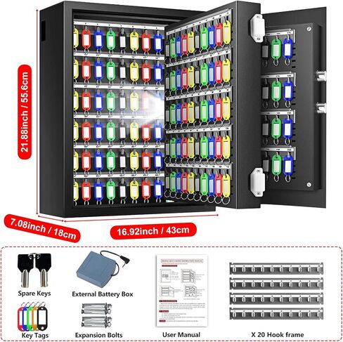 160 Position Key Lock Box Wall Mount with Programmable Keypad, Fireproof Digital Key Box with Adjustable Key Tags, Metal Key Safe for Car, Hotels, Office, House in Kuwait