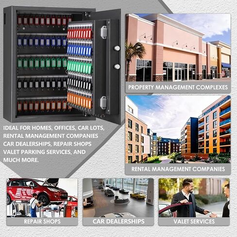 160 Position Key Lock Box Wall Mount with Programmable Keypad, Fireproof Digital Key Box with Adjustable Key Tags, Metal Key Safe for Car, Hotels, Office, House in Kuwait