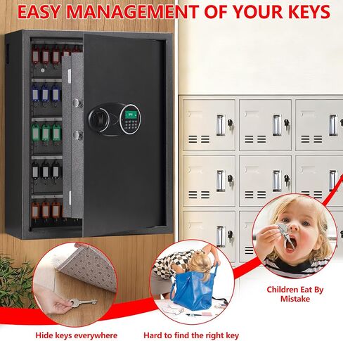 160 Position Key Lock Box Wall Mount with Programmable Keypad, Fireproof Digital Key Box with Adjustable Key Tags, Metal Key Safe for Car, Hotels, Office, House in Kuwait