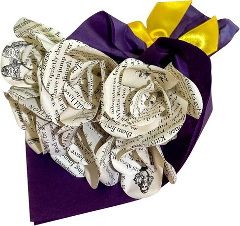 Handmade Alice's Adventures in Wonderland PETITE Bouquet of MINI Roses Made From Damaged Books By Literary Blooms- Six Roses Approximately 1.5" Across Each in Kuwait