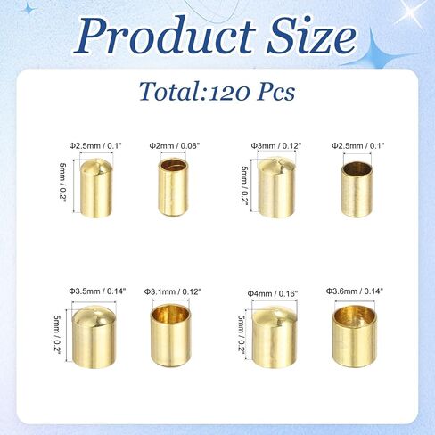 MECCANIXITY 120Pc Leather Cord Ends Caps 2/2.5/3.1/3.6mmID Cord Terminators in Kuwait