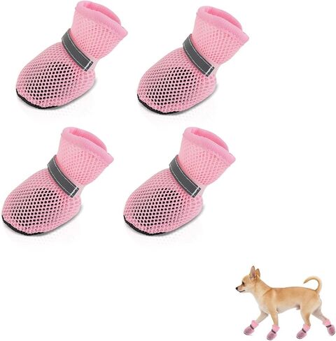 Andiker 4 PCS Dog Shoes, Breathable Mesh Dog Boots with Reflective Adjustable Hook and Loop, Non-Slip Sole Dog Paw Protectors for Outdoors Indoors Walking (Blue, M) in Kuwait