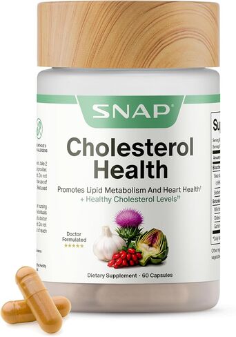 Snap Supplements Cholesterol Health, Support Healthy Cholesterol Levels, Natural Heart Health, Digestive Health, Metabolic Health, Garlic Extract, Berberine, Artichoke, Milk Thistle, 60 Capsules in Saudi Arabia