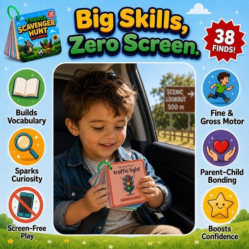 Travel Scavenger Hunt for Toddlers - 38 Finds, Car Games for Kids Ages 2-5, Road Trip Activities Cards on a Ring, Screen-Free Car Activities for Toddlers, Gift for Boys & Girls in Saudi Arabia