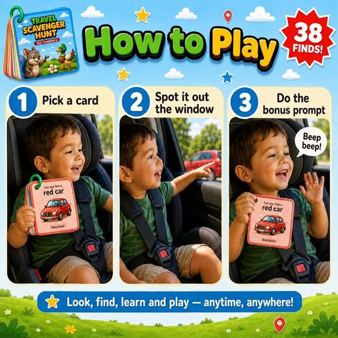 Travel Scavenger Hunt for Toddlers - 38 Finds, Car Games for Kids Ages 2-5, Road Trip Activities Cards on a Ring, Screen-Free Car Activities for Toddlers, Gift for Boys & Girls in Saudi Arabia