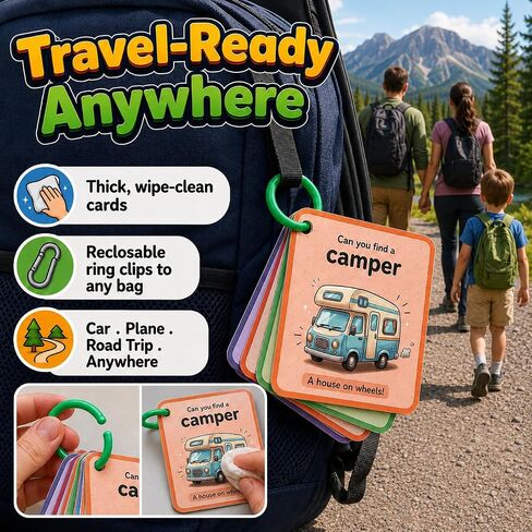 Travel Scavenger Hunt for Toddlers - 38 Finds, Car Games for Kids Ages 2-5, Road Trip Activities Cards on a Ring, Screen-Free Car Activities for Toddlers, Gift for Boys & Girls in Saudi Arabia