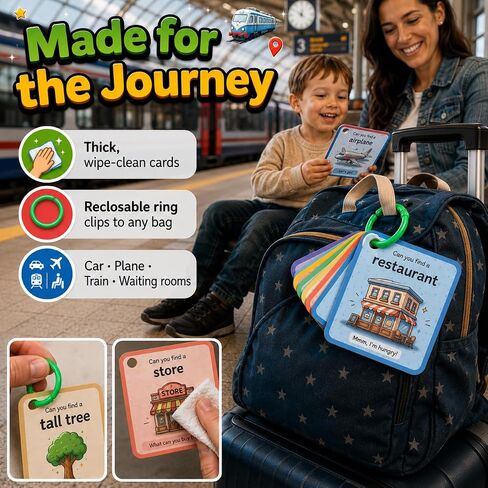Travel Scavenger Hunt for Toddlers - 38 Finds, Car Games for Kids Ages 2-5, Road Trip Activities Cards on a Ring, Screen-Free Car Activities for Toddlers, Gift for Boys & Girls in Saudi Arabia