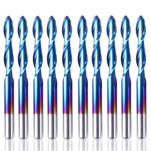 Genmitsu 10pcs 2-Flute Nano Blue Coat Flat Nose Spiral End Mill, 1/8'' Shank, 1.0mm-3.175mm Cutting Diameter, CNC Router Bits for Wood Working Acrylic MDF PVC ABS, FN10A in Kuwait