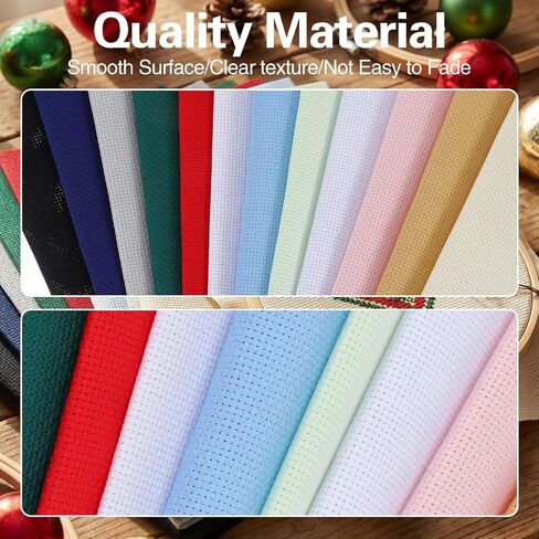 14 Pcs 12 × 18 Inches 14 Count Aida Cloth Cross Stitch Fabric Embroidery Fabric for DIY Handmade Art Craft Needlework Multicolor Pure Cotton Supplies in Kuwait