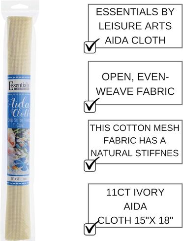 Essentials By Leisure Arts Aida Cloth, 11 Count, Ivory Cross Stitch Fabric, Embroidery Fabric, Cross Stitch Supplies for Crafting, Stitching, and Sewing Projects 15x18 in Kuwait
