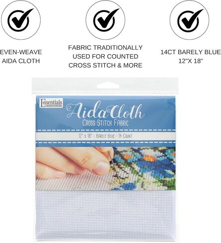 Essentials By Leisure Arts Aida Cloth, 14 Count, Barely Blue Cross Stitch Fabric, Embroidery Fabric, Cross Stitch Supplies for Crafting, Stitching, and Sewing Projects 12X18 in Kuwait