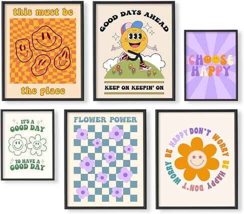 Cool Vintage Happy Smile Face Picture - It‘s a Good Day Aesthetic - Retro Smile Cute Poster - Postive Quotes Wall Art Print - Hippie Indie Room Decor - 60s 70s Groovy Choose Happy Flower Power Love in Kuwait