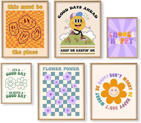 Cool Vintage Happy Smile Face Picture - It‘s a Good Day Aesthetic - Retro Smile Cute Poster - Postive Quotes Wall Art Print - Hippie Indie Room Decor - 60s 70s Groovy Choose Happy Flower Power Love in Kuwait