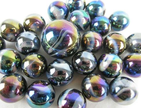 Big Game Toys~25 Glass Marbles Midnight Galaxy Purple/Gold Oil Slick Metallic Iridescent Classic Style Game Pack (24 Player, 1 Shooter) Decor/Vase Filler/Aquarium in Kuwait