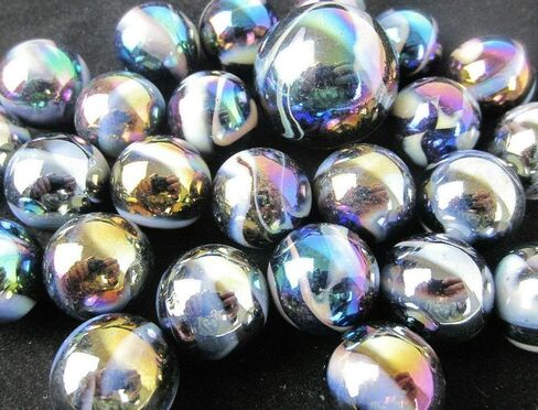 Big Game Toys~25 Glass Marbles Midnight Galaxy Purple/Gold Oil Slick Metallic Iridescent Classic Style Game Pack (24 Player, 1 Shooter) Decor/Vase Filler/Aquarium in Kuwait