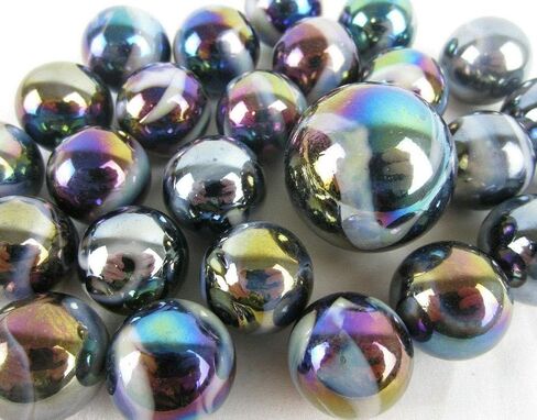 Big Game Toys~25 Glass Marbles Midnight Galaxy Purple/Gold Oil Slick Metallic Iridescent Classic Style Game Pack (24 Player, 1 Shooter) Decor/Vase Filler/Aquarium in Kuwait