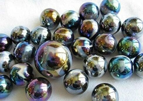 Big Game Toys~25 Glass Marbles Midnight Galaxy Purple/Gold Oil Slick Metallic Iridescent Classic Style Game Pack (24 Player, 1 Shooter) Decor/Vase Filler/Aquarium in Kuwait