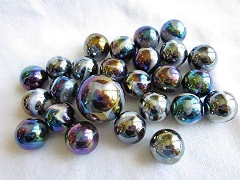 Big Game Toys~25 Glass Marbles Midnight Galaxy Purple/Gold Oil Slick Metallic Iridescent Classic Style Game Pack (24 Player, 1 Shooter) Decor/Vase Filler/Aquarium in Kuwait