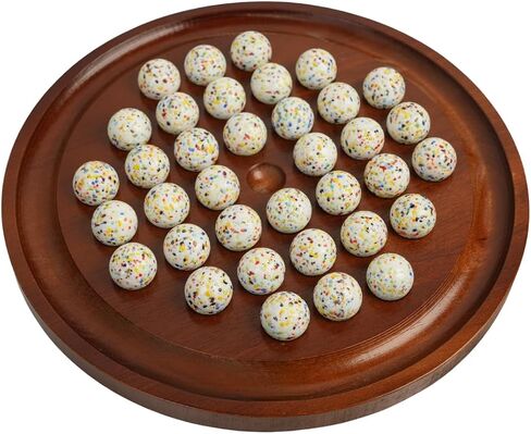 Marble Solitaire Board Game, Marble Strategy Game, 36 Deluxe White Marbles with 11.5x11.5 inch Board, Single Player Brainvita Marble Game, Wooden Solitaire Games for Adults in Kuwait